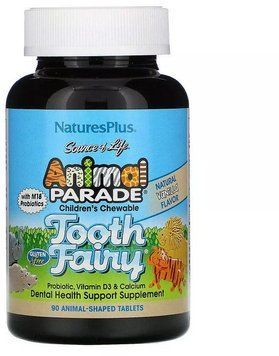 Natures Plus Animal Parade Tooth Fairy 90 chewables Пробиотик для здоров'я зубів і порожнини рота для дітей, ваніль 492041 фото