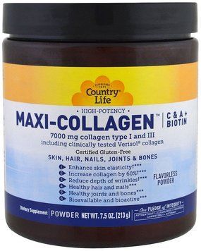 Country Life Country Life Maxi-Collagen C & A plus Biotin High Potency Flavorless Powder 7.5 oz (213 g) Колаген максі з вітаміном А і С плюс біотин 533269 фото