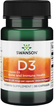 Swanson D-3 High Potency Vitamin 1000iu (25mcg) 30 caps / 30 servings 1032683 фото