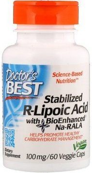 Doctor's Best Best Stabilized R-Lipoic Acid 200 mg 60 Veggie Caps R-липоевая кислота с биоусиленной Na-RALA 538283 фото