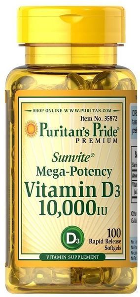 Puritan's Pride Vitamin D3 10,000 Iu 100 caps (PTP-35872) 384207 фото