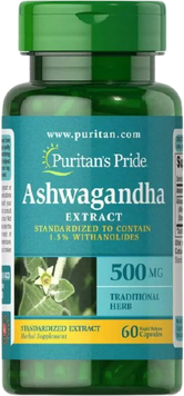 Бустер тестостерону Puritan's Pride Ashwagandha Extract 500 mg Ашвагандха 60 капсул 775728 фото