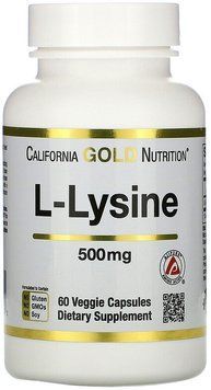California Gold Nutrition L-Lysine, 500 mg, 60 Veggie Capsules (CGN01132) 685797 фото