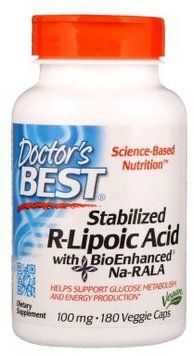 Doctor's Best Best Stabilized R-Lipoic Acid 100 mg 180 Veggie Caps R-липоевая кислота с биоусиленной Na-RALA 538284 фото