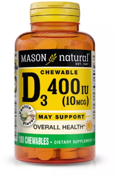 Mason Natural Vitamin D 400 ME Витамин D со вкусом ванили 100 жевательных таблеток 893728 фото