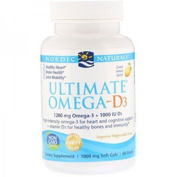 Nordic Naturals Ultimate Omega-D3 Lemon 1000 mg Рыбий жир омега-Д3 со вкусом лимона 60 гелевых капсул 775382 фото