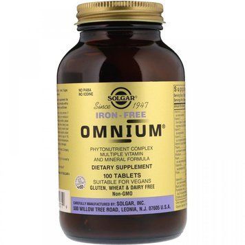 Solgar Omnium Multiple Vitamin and Mineral Formula Iron-Free 100 Tablets 498729 фото