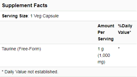 Now Foods Taurine, Double Strength, 1,000 mg, 100 Veg Capsules (NF0142) 634741 фото