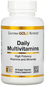 California Gold Nutrition Daily Two-Per-Day Multivitamins Щоденні мультивітаміни 60 рослинних капсул 1044456 фото
