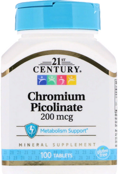 21st Century Health Care, Chromium Picolinate, 200 mcg, 100 Tablets (CEN-21368) 623258 фото
