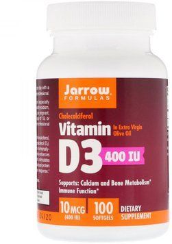 Jarrow Formulas Vitamin D3 Cholecalciferol 400 IU 100 Softgels Витамин D3, холекальциферол 534584 фото