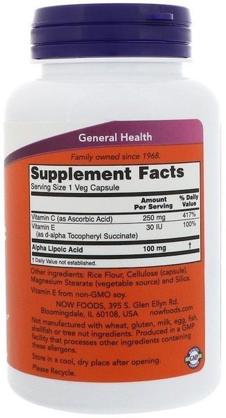 Now Foods Alpha Lipoic Acid 100 mg Veg Capsules 120 caps 416269 фото