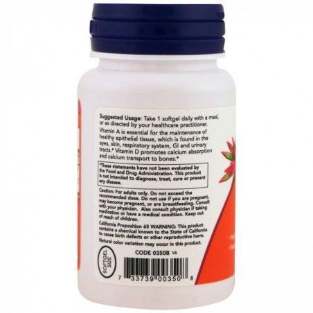 NOW Foods Vitamin A & D 10,000/400 IU Softgels 100 caps 414049 фото