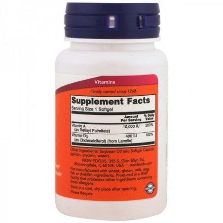 NOW Foods Vitamin A & D 10,000/400 IU Softgels 100 caps 414049 фото