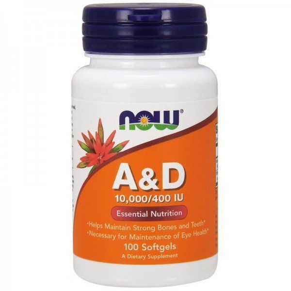NOW Foods Vitamin A & D 10,000/400 IU Softgels 100 caps 414049 фото