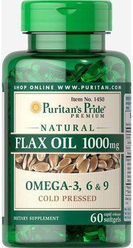 Puritan's Pride Non-GMO Natural Flax Oil 1000 mg 60 caps Льняна олія без ГМО 519243 фото