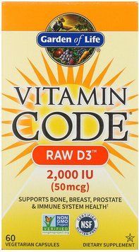 Garden of Life Vitamin Code, RAW D3, Витамин D3 50 mcg (2,000 IU), 60 Vegetarian Capsules 682199 фото