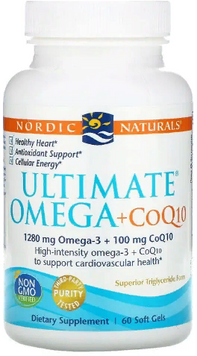 Nordic Naturals Ultimate Omega + CoQ10 1000 mg Омега Ультимейт с коэнзимом 60 гелевых капсул 799642 фото