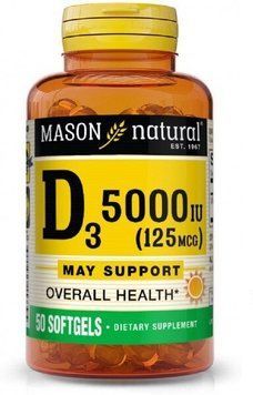 Mason Natural Vitamin D3 5000 МЕ Витамин Д3 50 гелевых капсул 893730 фото