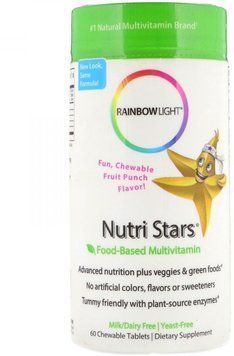 Rainbow Light NutriStars Food-Based Multivitamin 60 Chewable Tabs Fruit Punch Flavor Жевательные витамины для детей с фруктовым вкусом 535512 фото