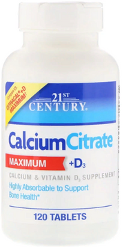 21st Century, Calcium Citrate Maximum + D3, 120 Tablets (CEN-27493) 623260 фото