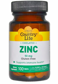 Country Life Zinc Chelated 50 mg 100 Tabs Цинк хелатный 533279 фото