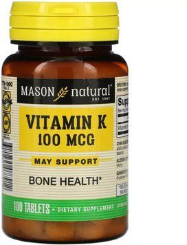 Mason Natural Витамин К Mason Natural (Vitamin K) 100 мкг 100 таблеток 1063924 фото
