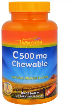 Thompson C 500 mg 60 Chewables Natural Orange Flavor Вітамін С зі смаком апельсина 551526 фото