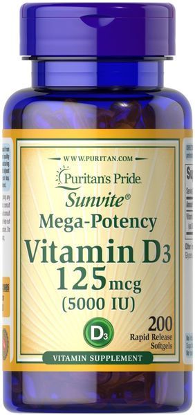 Puritan's Pride Vitamin D3 5000 Iu 200 Softgels (Витамин Д3) 519273 фото