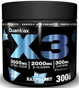 Передтренувальний комплекс Quamtrax X3 300 g / 30 servings / Blue Raspberry 1029271 фото