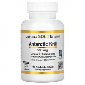 California Gold Nutrition Antarctic Krill Oil Omega-3 Масло антарктического криля 500 мг вкус клубники и лимона 120 желатиновых капсул 1117186 фото
