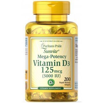 Puritan's Pride Vitamin D3 5000 Iu 200 Softgels (Витамин Д3) 519273 фото