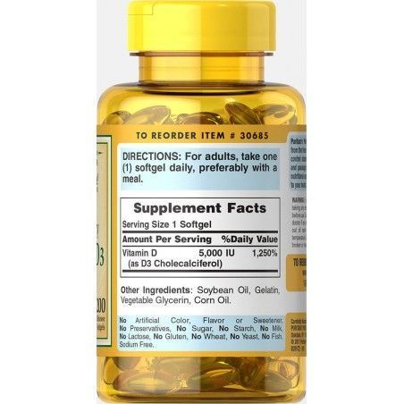 Puritan's Pride Vitamin D3 5000 Iu 200 Softgels (Витамин Д3) 519273 фото