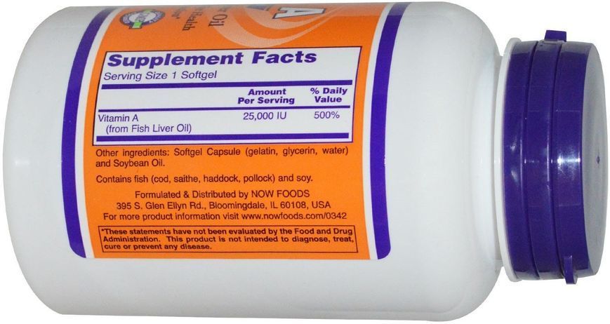 NOW Foods Vitamin A 25,000 IU Softgels 100 caps 414051 фото