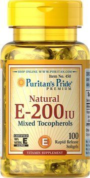 Puritan's Pride Vitamin E-200 iu Mixed Tocopherols Natural-100 Softgels 447300 фото