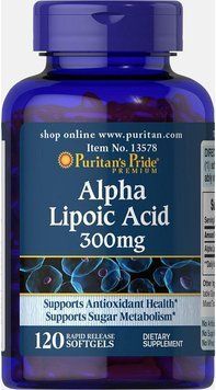 Puritan's Pride Alpha Lipoic Acid 300 mg 120 Softgels Альфа-ліпоєва кислота 519195 фото