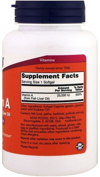 Now Foods Vitamin A 25,000 Iu Softgels 250 caps 414052 фото