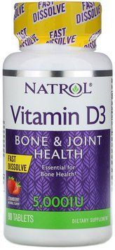 Natrol Vitamin D3, Fast Dissolve, Strawberry Flavor, 5.000 IU, 90 Tablets (NTL-05891) 660852 фото