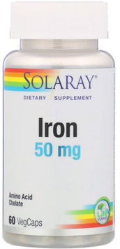 Solaray, Iron, 50 mg, 60 Veggie Caps (SOR-46105) Железо 607560 фото