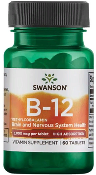 Swanson, Vitamin B-12 Methylcobalamin - High Absorption 5,000 mcg 60 tabs (SWA-02122) 608394 фото