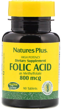 Nature's Plus, Folic Acid, 800 mcg, 90 Tablets (NAP-01790) 605576 фото