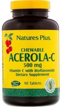 Nature's Plus Acerola-C Vitamin C with Bioflavonoids Chewable 500 mg 90 Tabs Витамин C ацерола-C 536946 фото