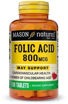 Mason Natural Folic Acid 800 mcg Фолієва кислота 100 таблеток 936565 фото