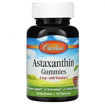Carlson Labs Astaxanthin Gummies with Vitamin C Астаксантин з Вітаміном З 4 мг смак вишні 46 жувальних таблеток 1117580 фото