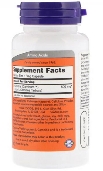 Now Foods L-Carnitine 500 mg 60 caps L-Карнитин 418120 фото