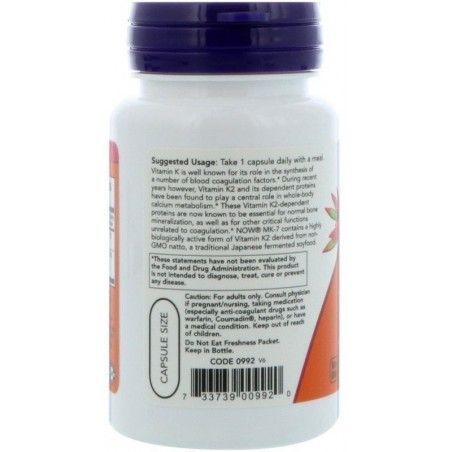 Now Foods Vitamin K-2 (MK7) 100 mcg 60 вегетарианских капсул (Витамин K2) 523361 фото