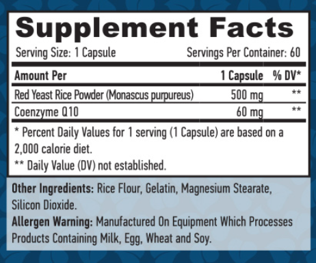 Haya Labs Co-Q10 60mg & Red Yeast Rice 500mg 60 caps / 60 servings 1030882 фото