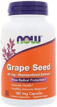 NOW Foods Grape Seed 60 mg 180 veg caps (Екстракт виноградних кісточок) 417197 фото