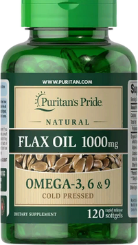 Puritan's Pride Flax Oil тисячу mg Лляна олія 120 гелевих капсул 775127 фото