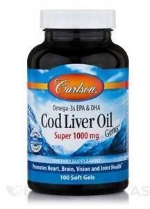 Carlson Labs Cod Liver Oil Gems 1000 mg 100 Soft Gels Рыбий жир из печени трески 532771 фото
